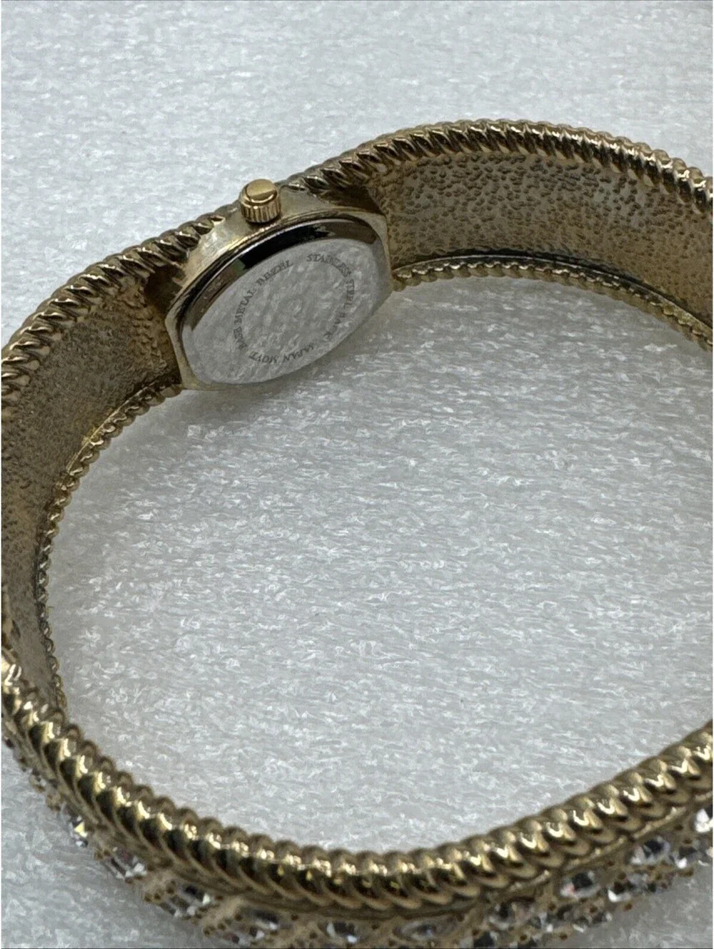 Vintage Pedre Gold Tone Bangle Watch Studded With Rhinestones New Battery W/Box